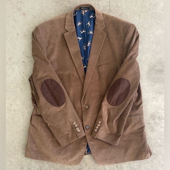Lauren Ralph Lauren corduroy brown dog print elbow patch blazer sport coat 48R - Picture 2 of 8